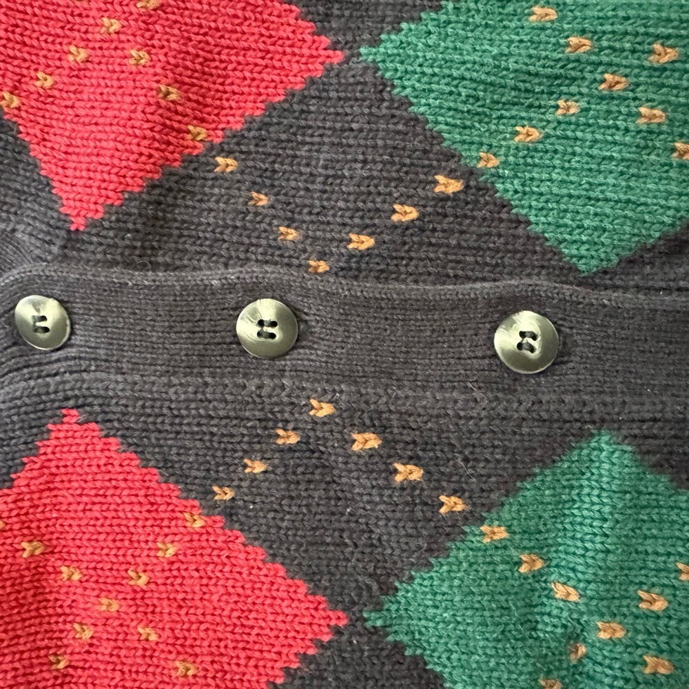 Vintage Lands’ End Argyle Sweater Vest Navy Red Green Preppy Knit - Picture 5 of 12